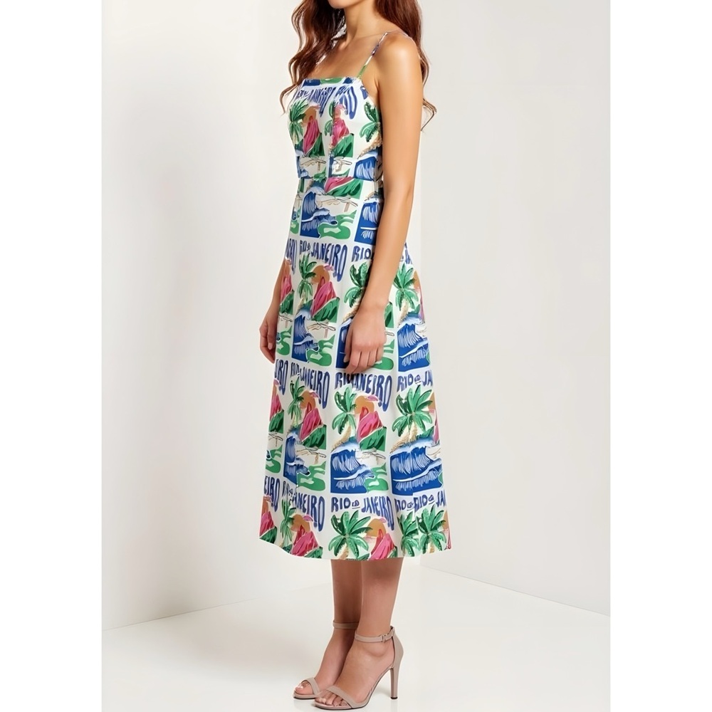 FARM RIO Carioca Posters Midi Dress, Off-White, XS - Picture 2 of 11